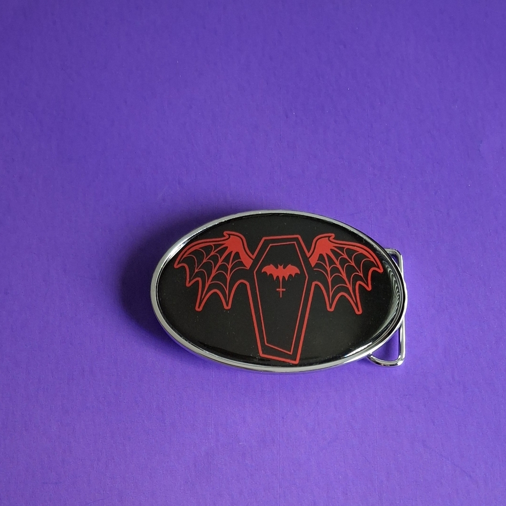 Sourpuss Coffin Bat Belt Buckle